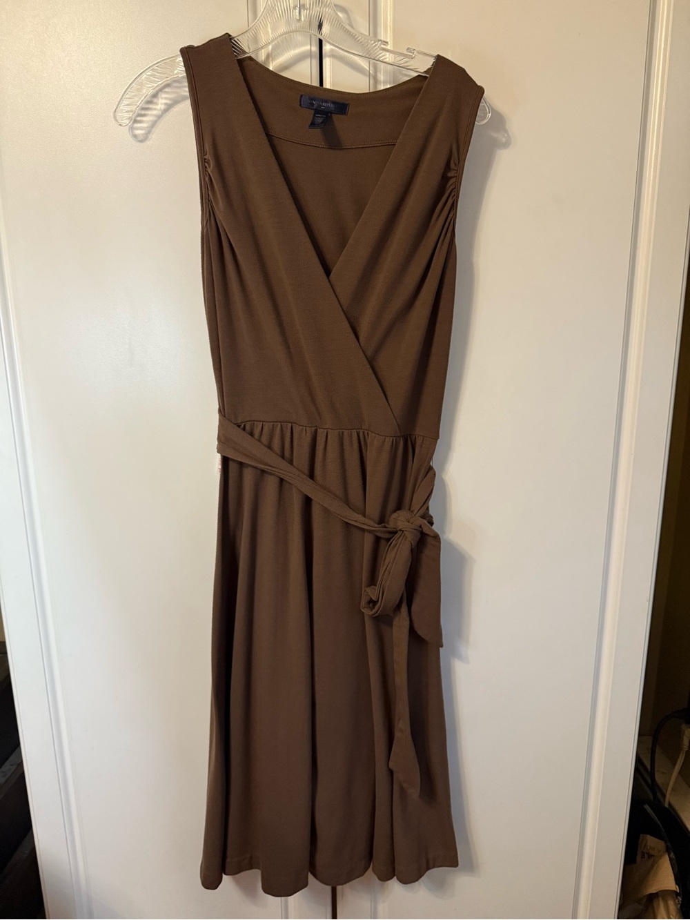 Banana Republic Brown Faux Wrap Midi Dress | Sleeveless Tie Waist | Medium